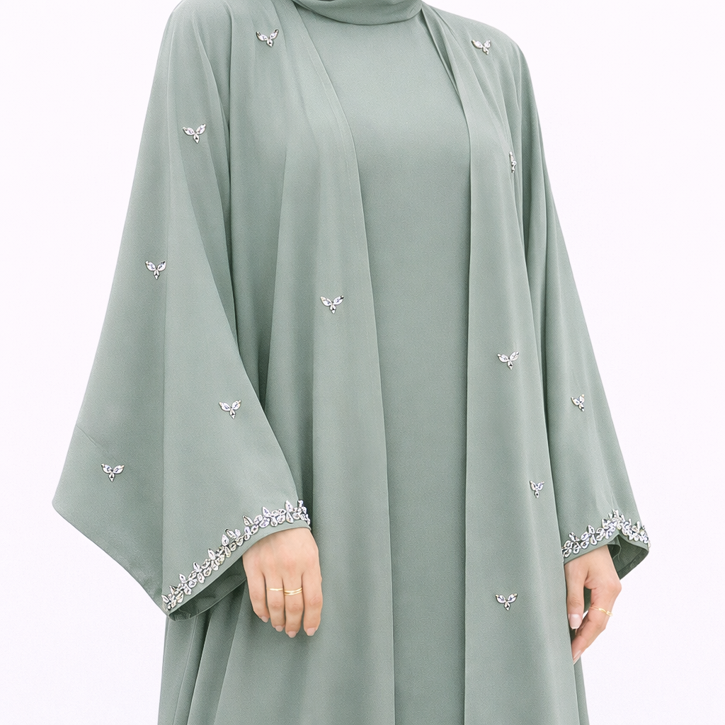 Zyra Embellished Abaya - 4 Piece Set - 2 Colours