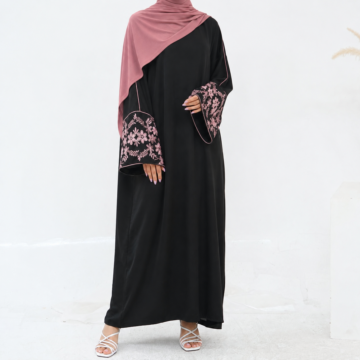 Embroidered Closed Abaya & Hijabs - 2 Colours