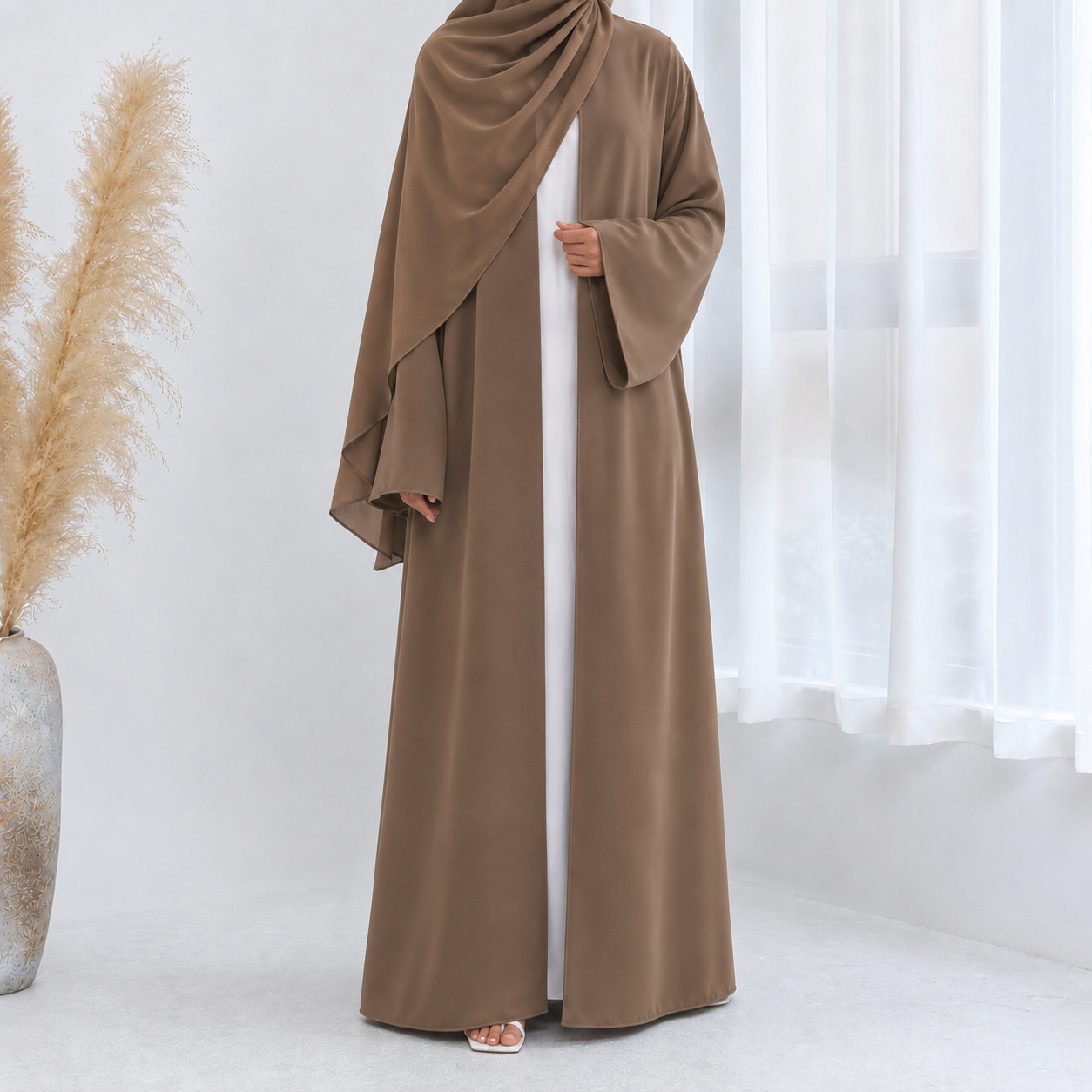 Classic Open Abaya With Matching Hijab - 2 Colours