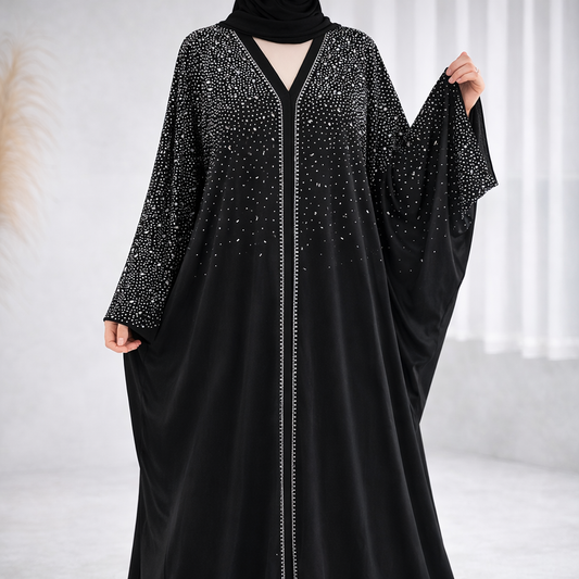Embellished Velvet Kaftan Abaya - Black
