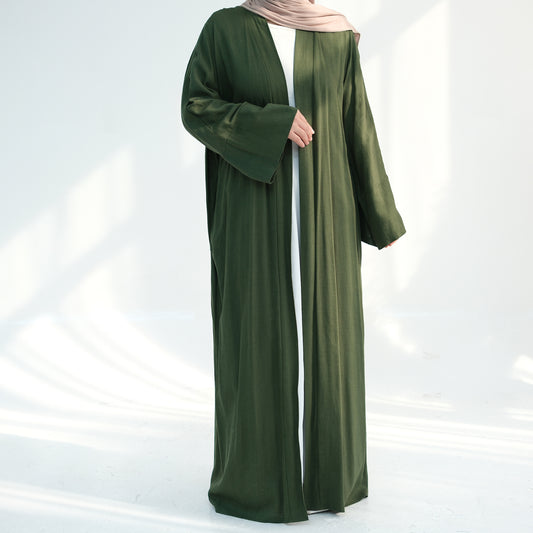 Linen Open Abaya - Khaki