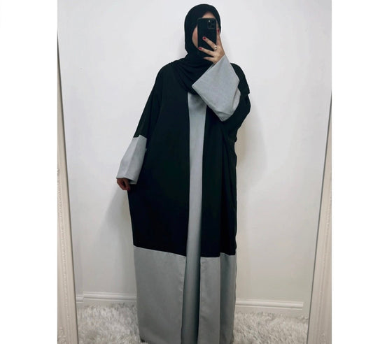 Colour Block Linen Abaya - 2pc Set