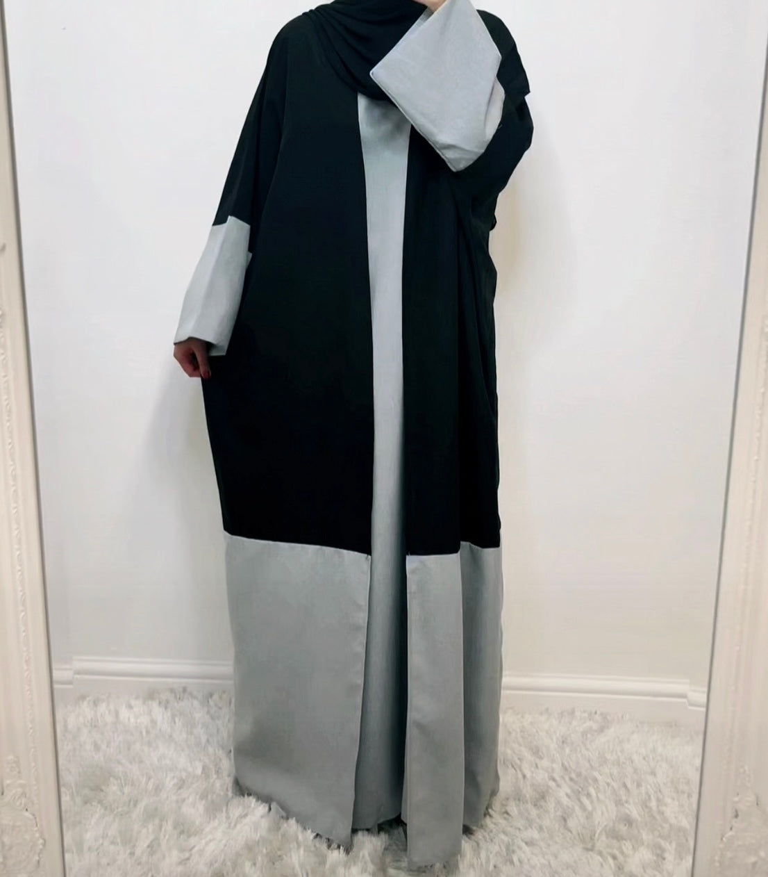 Colour Block Linen Abaya - 2pc Set