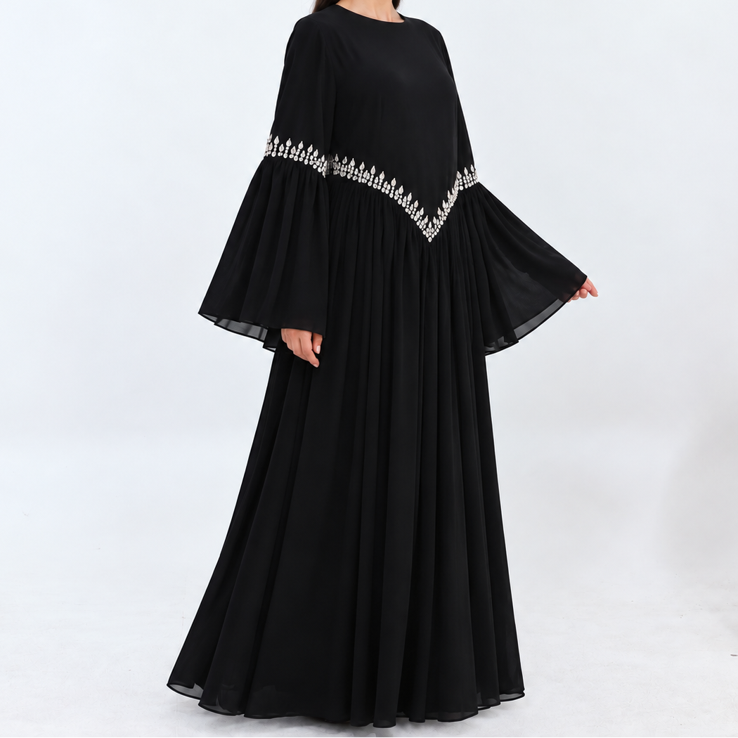 Crystal Embellished Chiffon Maxi Dress