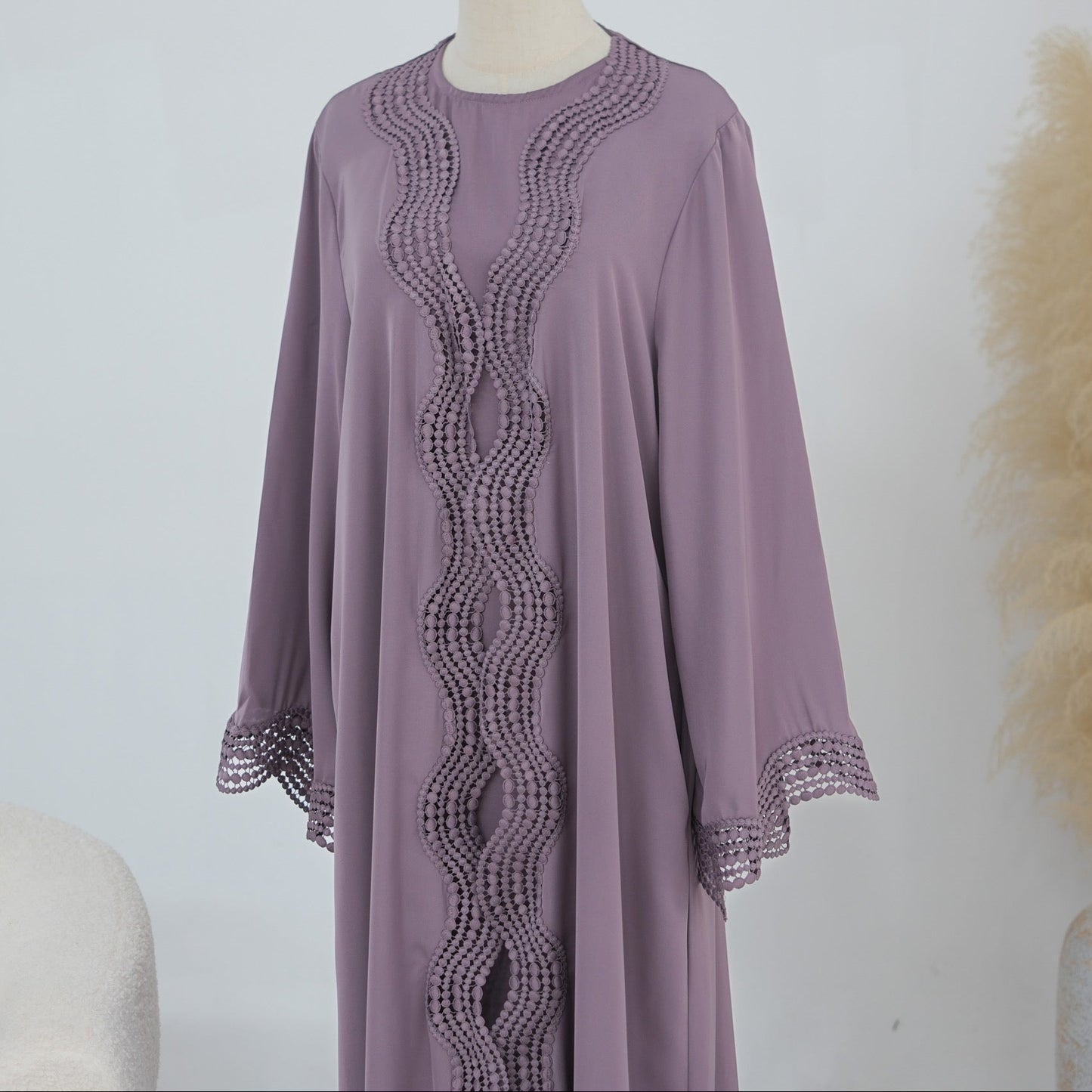 Wave Lace 3 Piece Abaya Set - 2 Colours