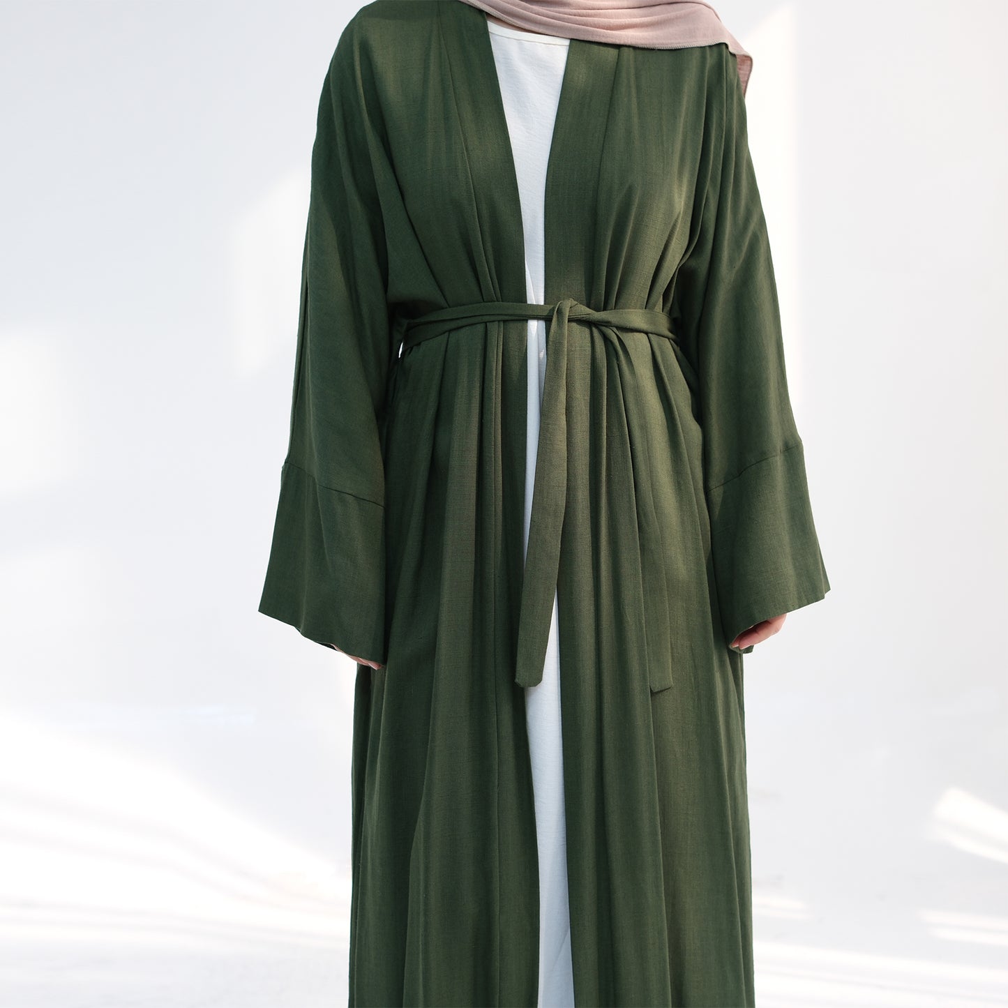 Linen Open Abaya - Khaki