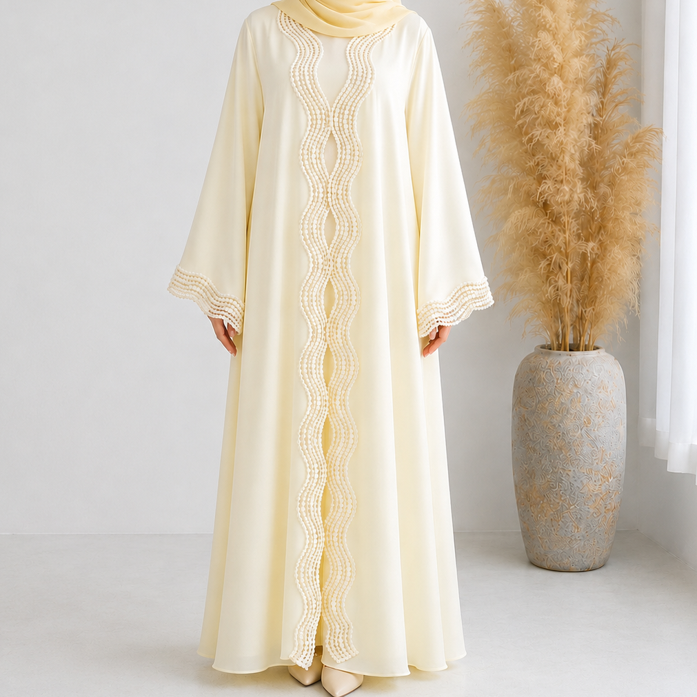 Wave Lace 3 Piece Abaya Set - 2 Colours