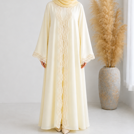 Wave Lace 3 Piece Abaya Set - 2 Colours