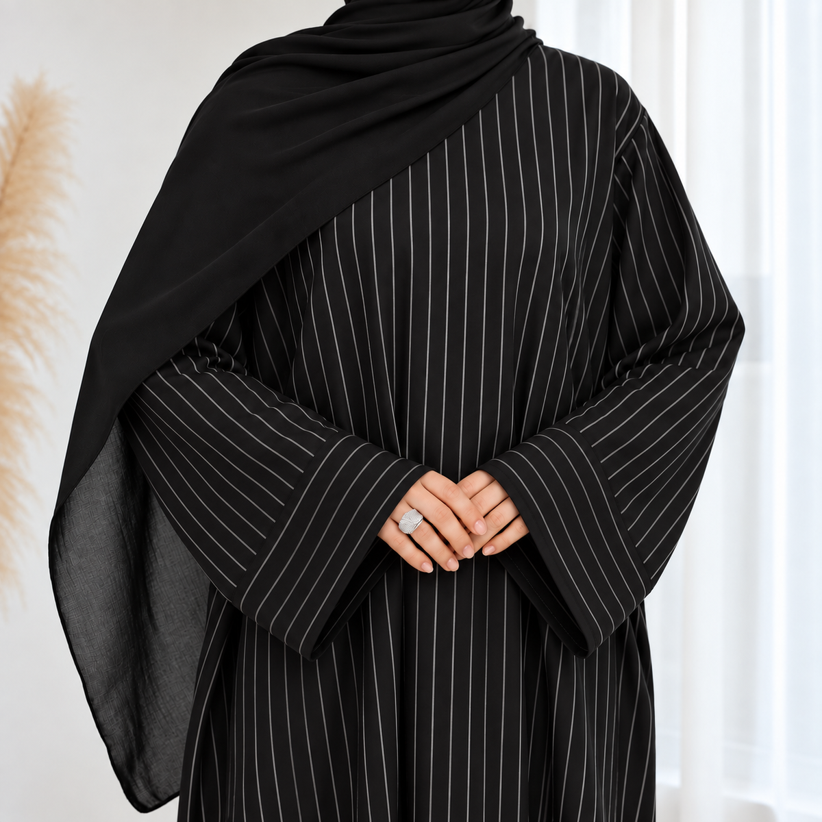Cotton Blend Pinstripe Abaya