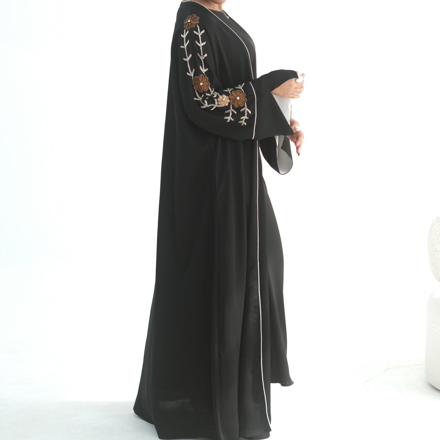 Sawdah Hand-Beaded Embroidery Open Abaya - 2 Colours