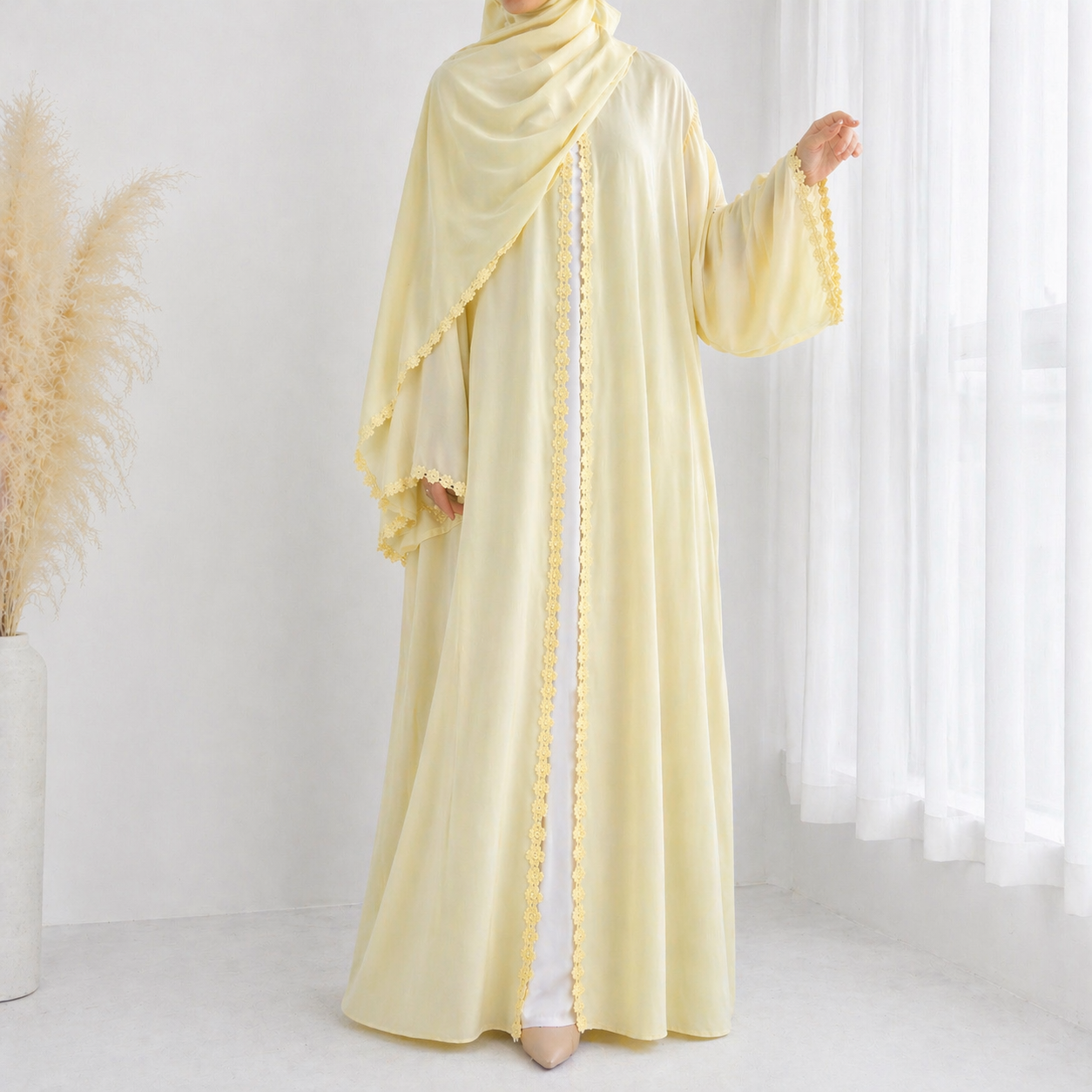 Floral Lace Abaya & Hijab Set - 2 Colours