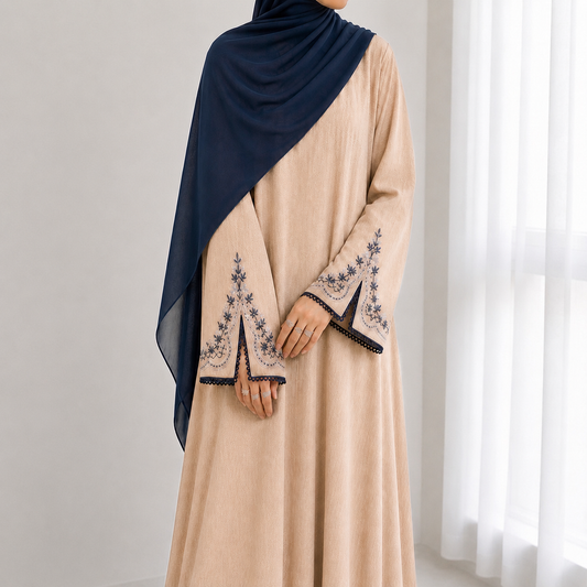Embroidered Linen Abaya & Hijab Set