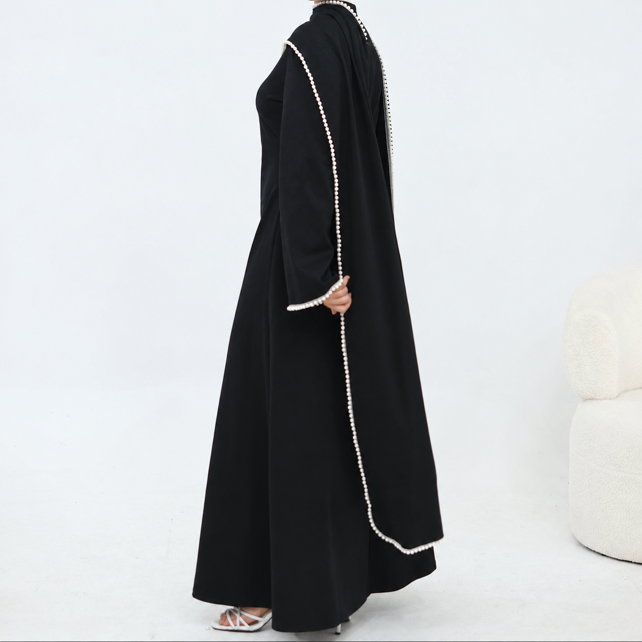 Pearl Cape Maxi Dress - Black