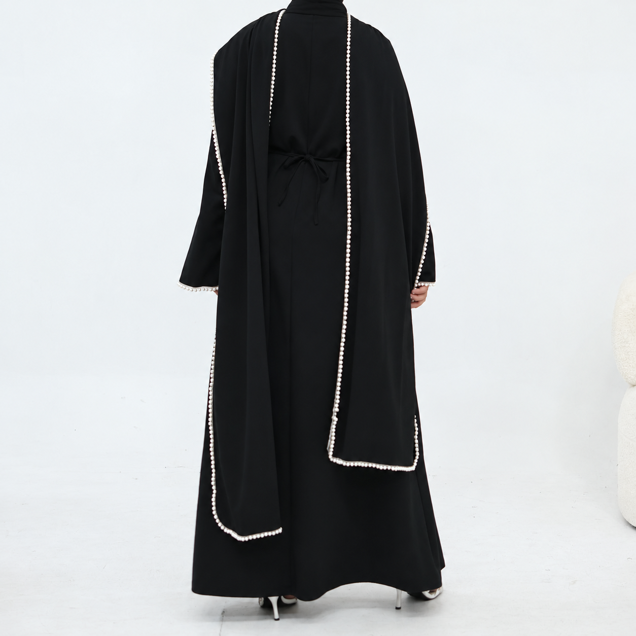 Pearl Cape Maxi Dress - Black