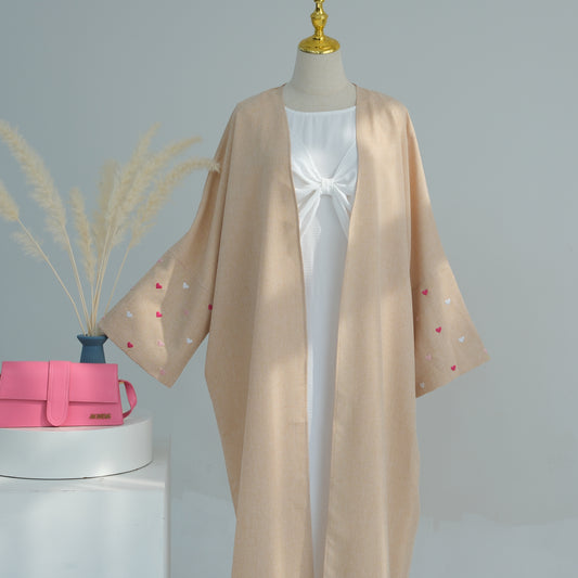 Heart Open Abaya - Beige
