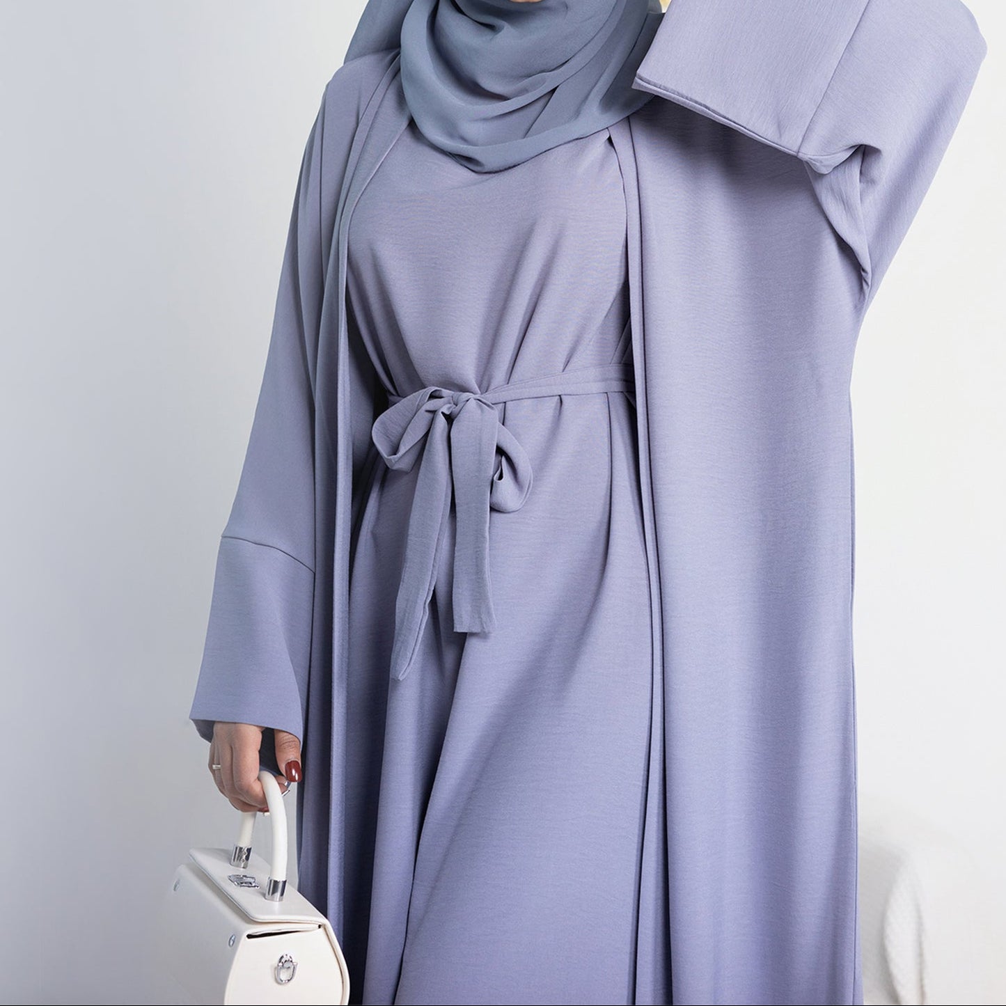 2 Piece Abaya Set - Light Grey / Lilac