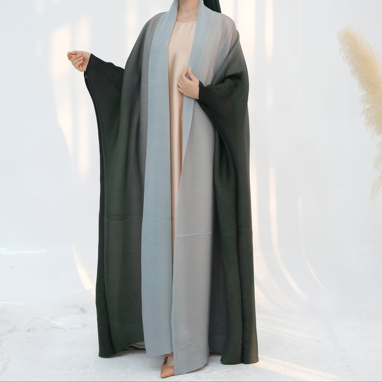 Ombré Pleated Abaya & Hijab - 4 Colours