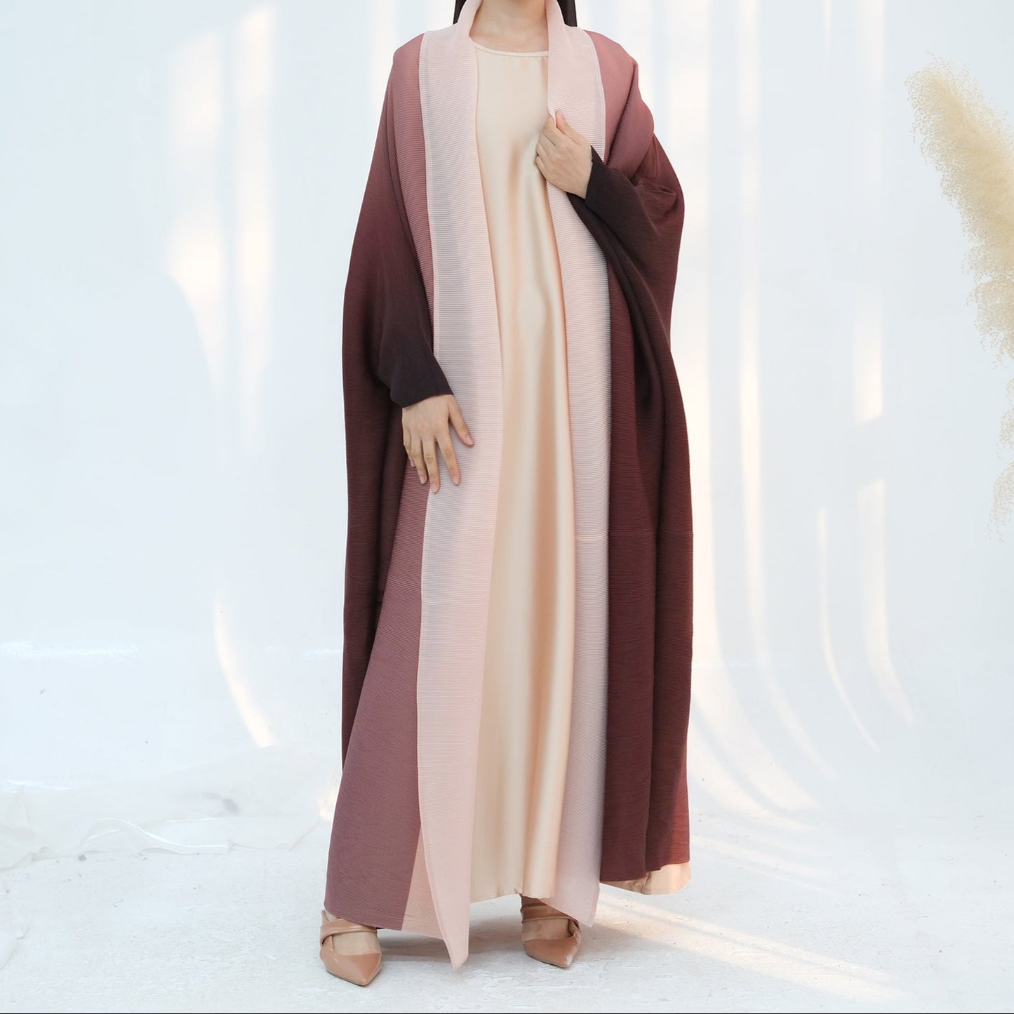 Ombré Pleated Abaya & Hijab - 4 Colours