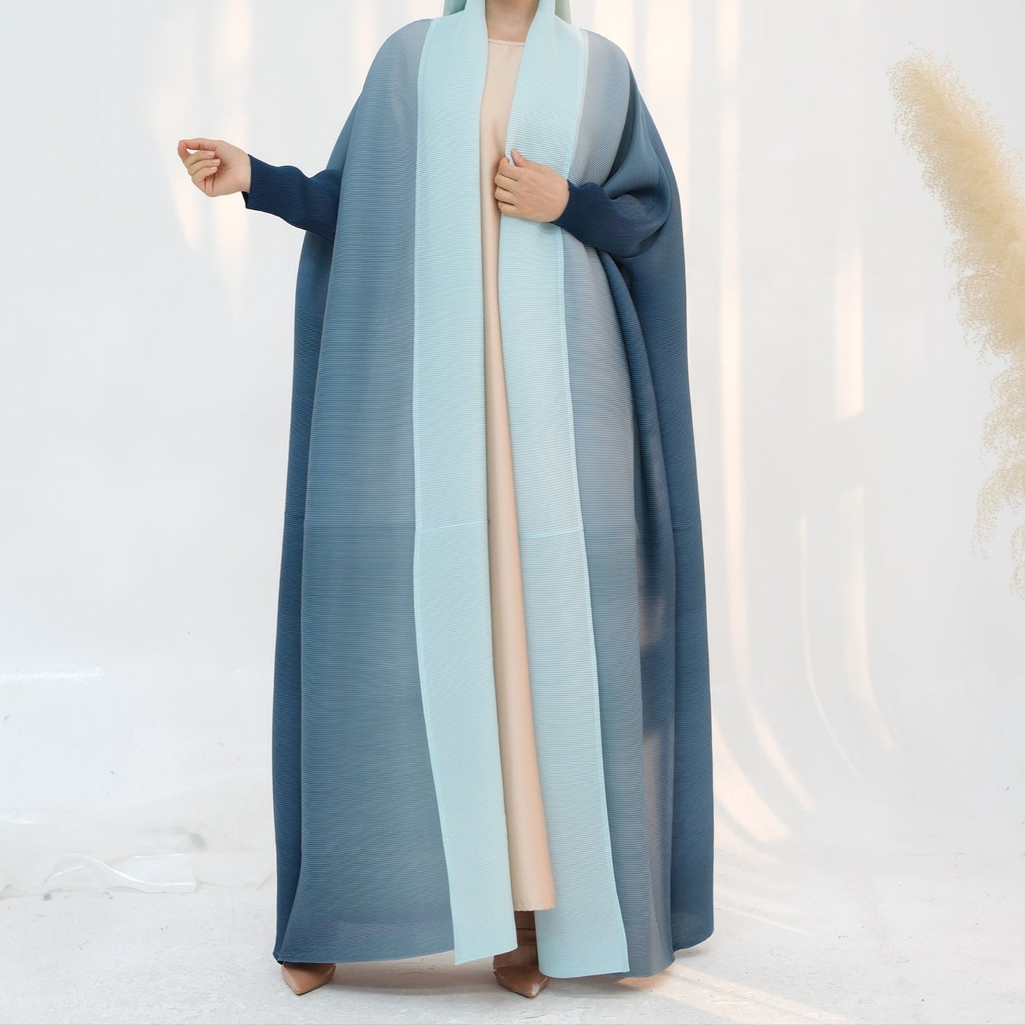 Ombré Pleated Abaya & Hijab - 4 Colours