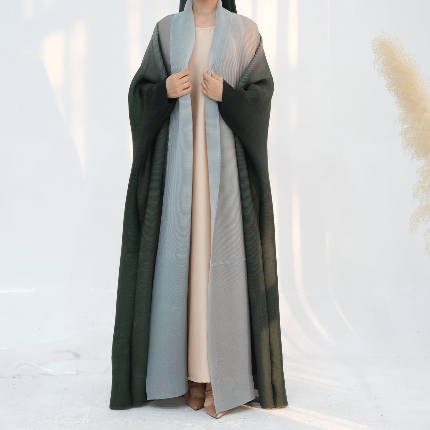 Ombré Pleated Abaya & Hijab - 4 Colours