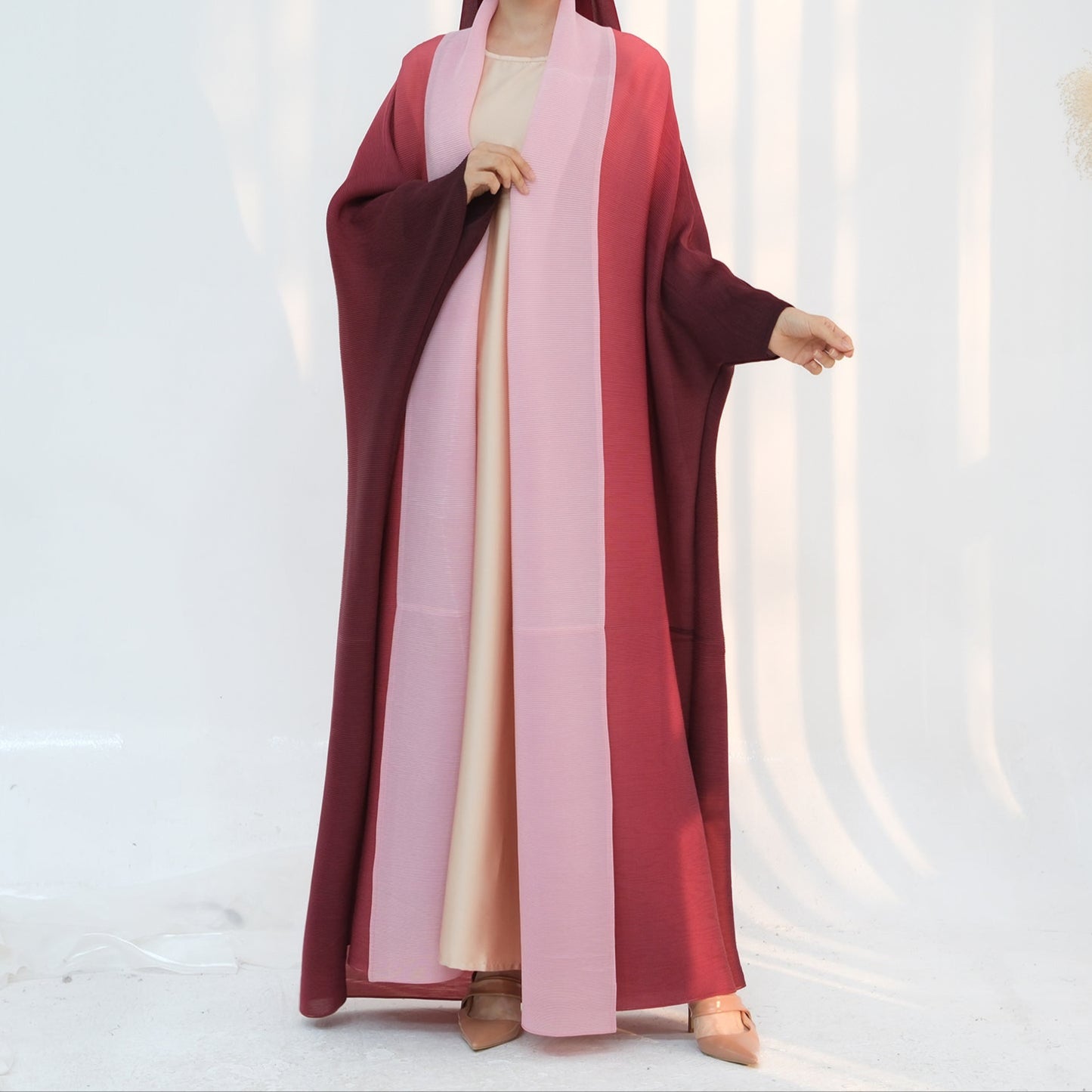 Ombré Pleated Abaya & Hijab - 4 Colours