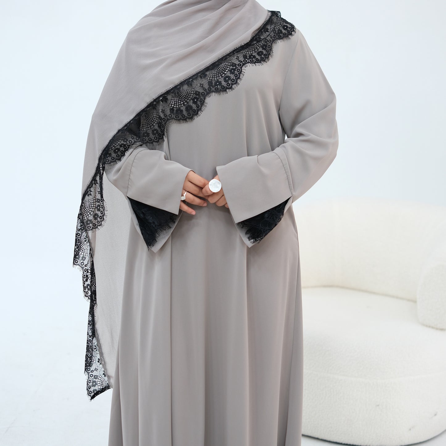 Misbah Lace Abaya & Hijab Set - 2 Colours