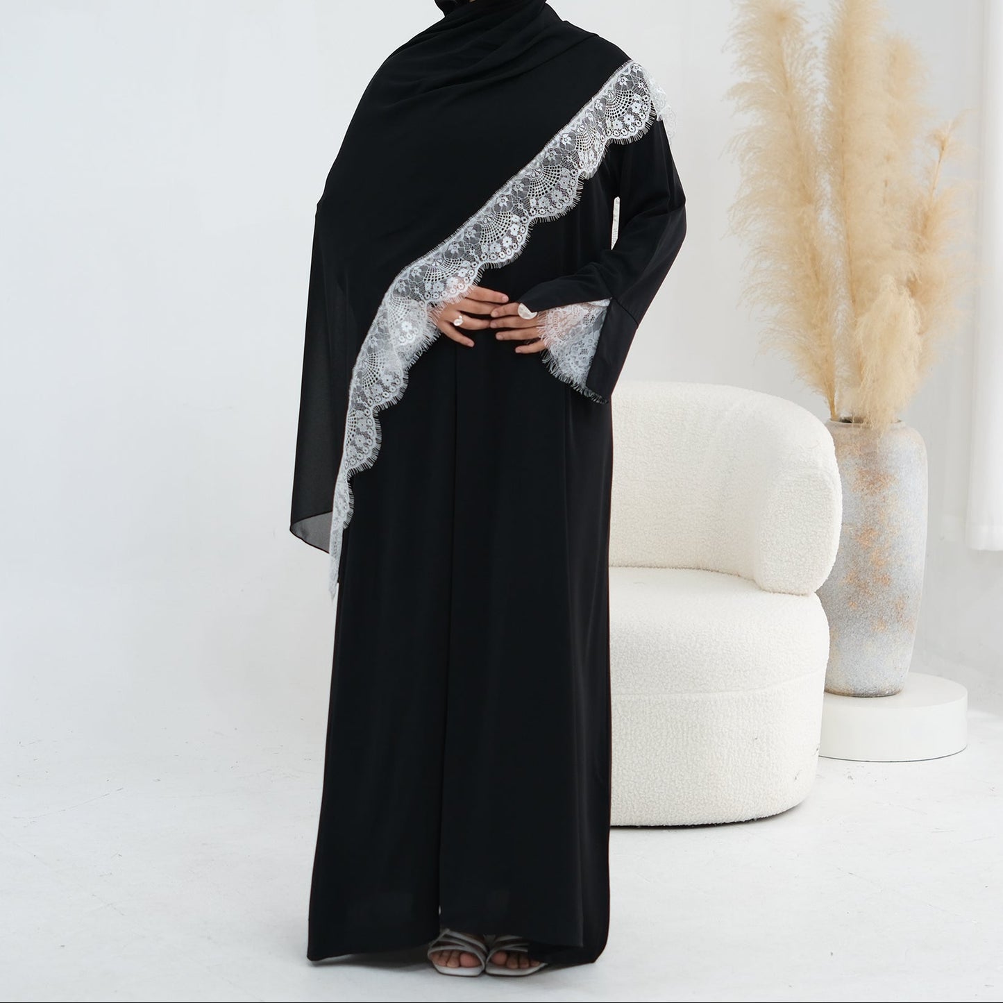 Misbah Lace Abaya & Hijab Set - 2 Colours