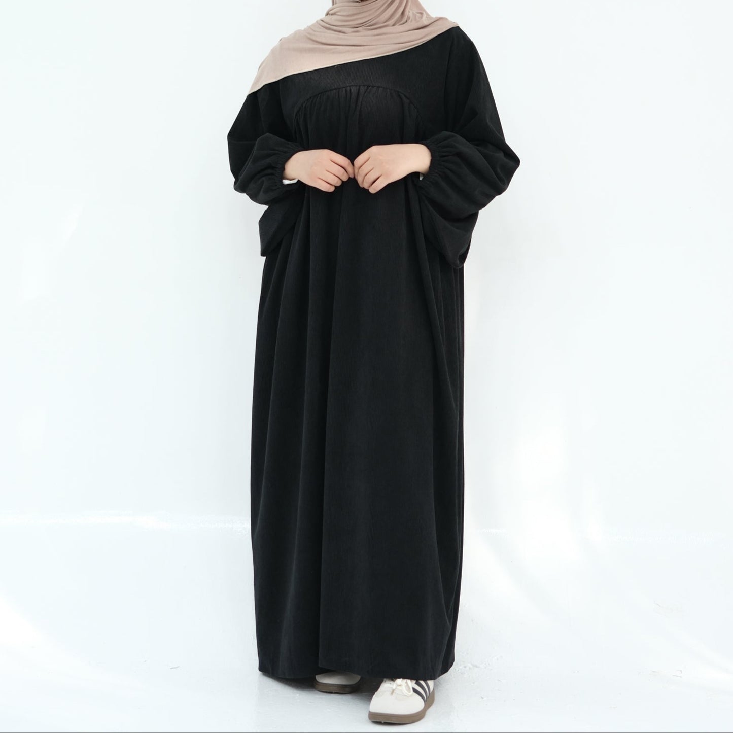 Corduroy Cuffed Sleeve Abaya - 4 Colours