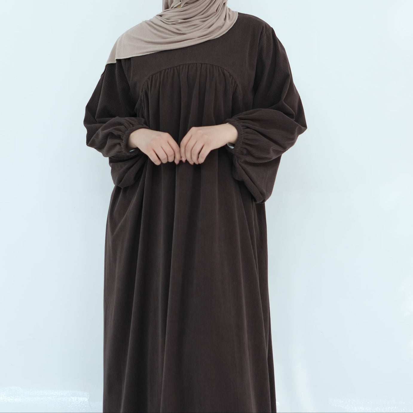 Corduroy Cuffed Sleeve Abaya - 4 Colours