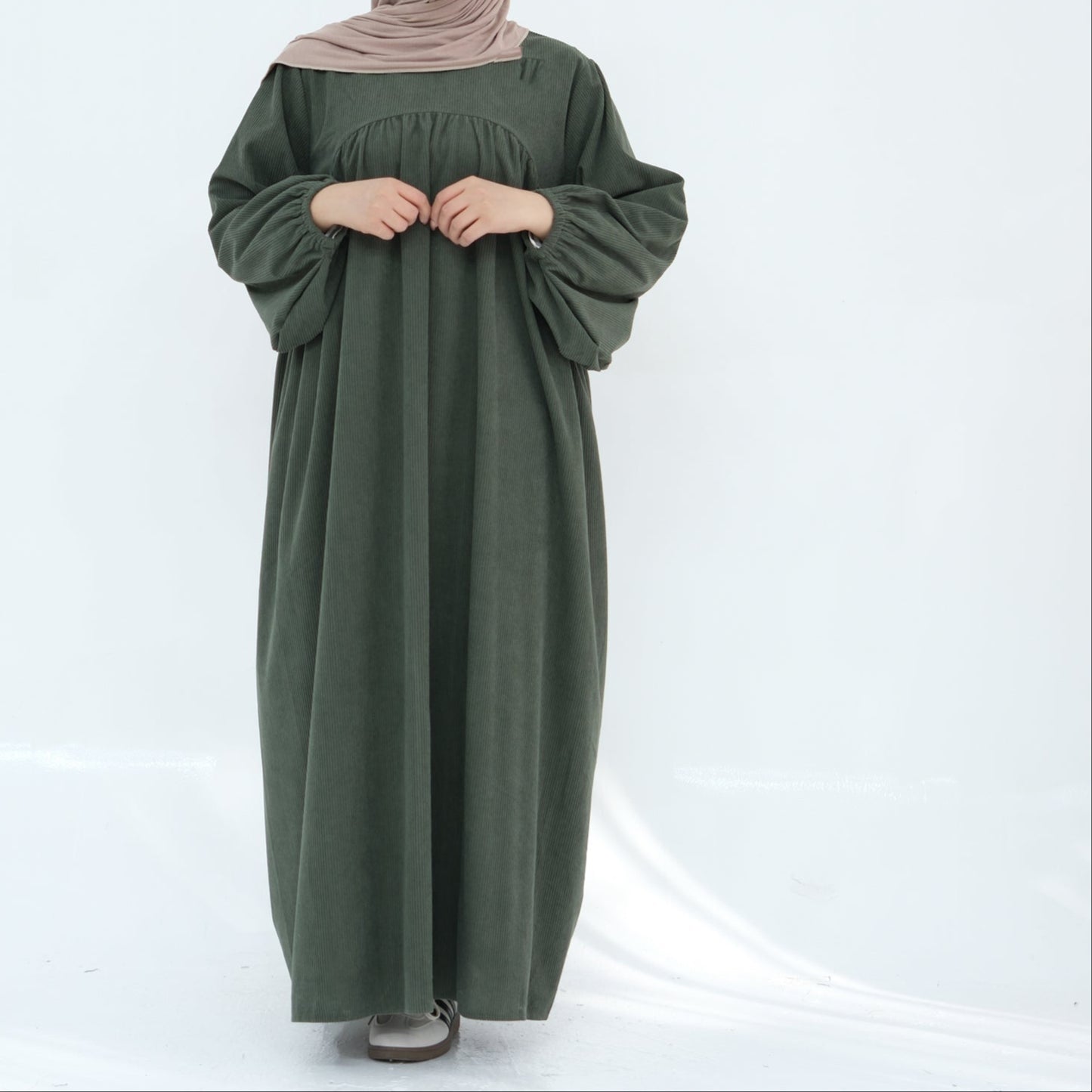 Corduroy Cuffed Sleeve Abaya - 4 Colours