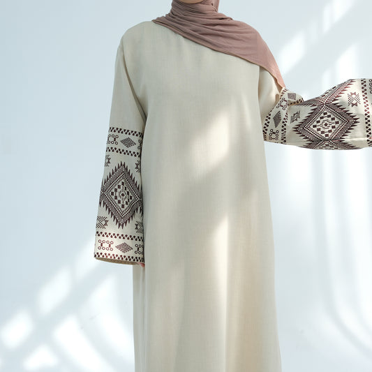 Embroidered Closed Linen Abaya - 3 Colours
