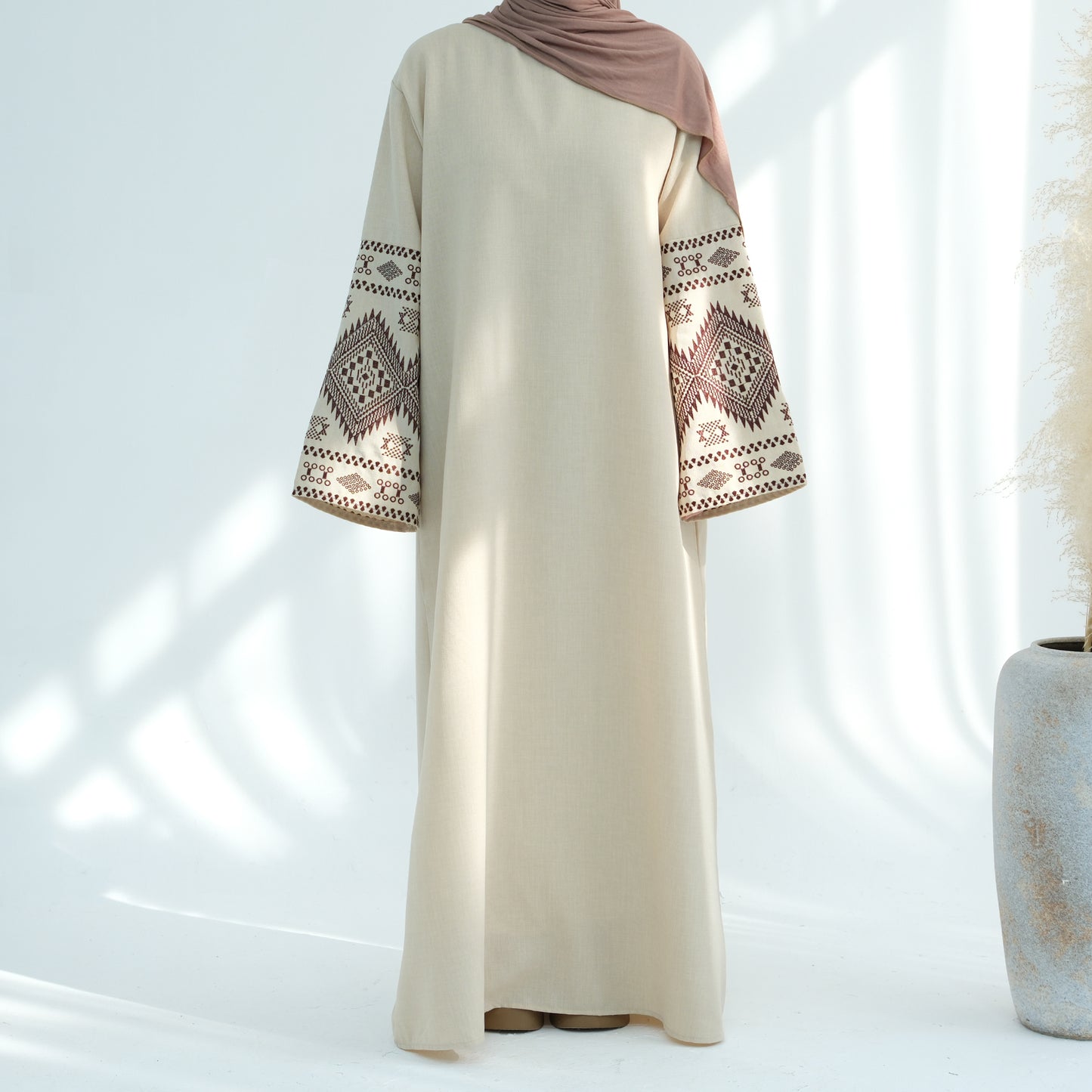 Embroidered Closed Linen Abaya - 3 Colours