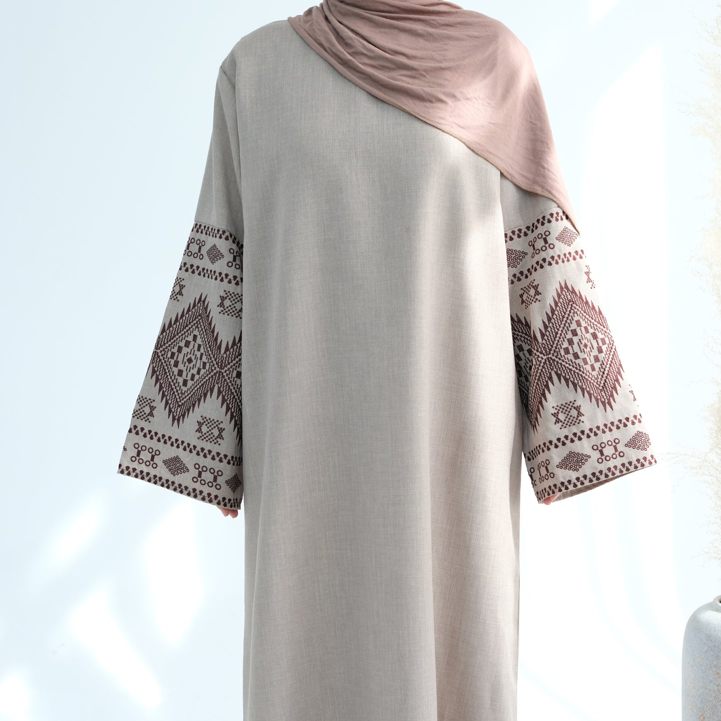 Embroidered Closed Linen Abaya - 3 Colours