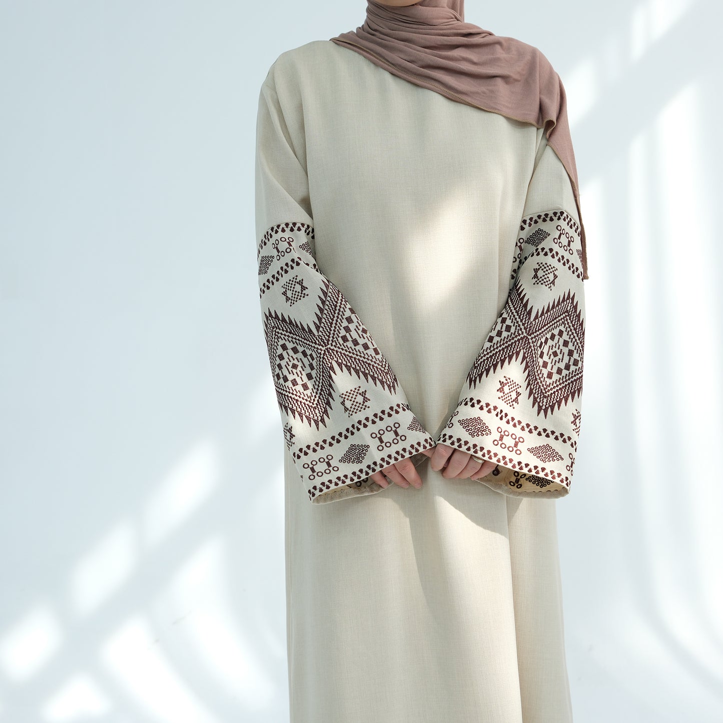 Embroidered Closed Linen Abaya - 3 Colours
