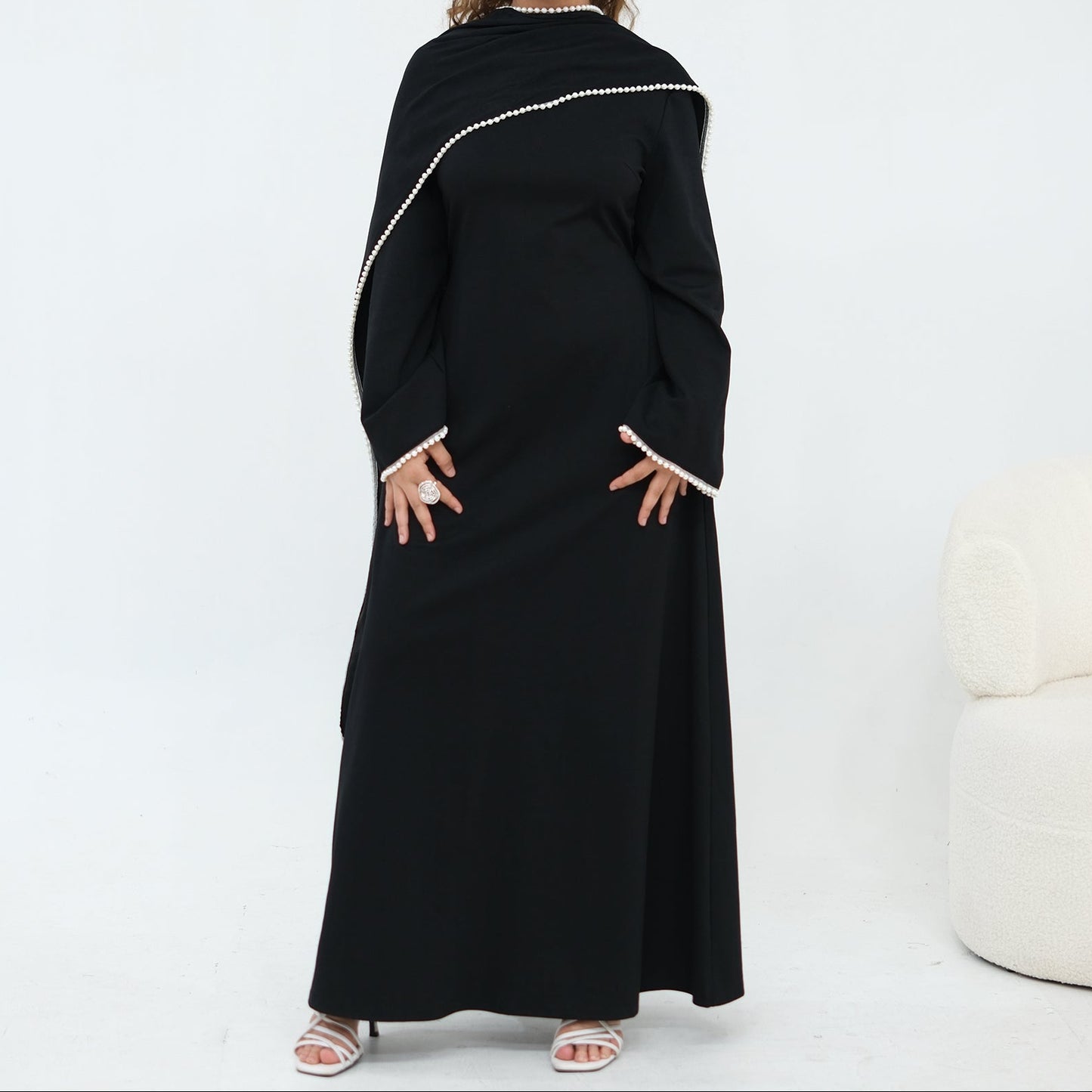 Pearl Cape Maxi Dress - Black