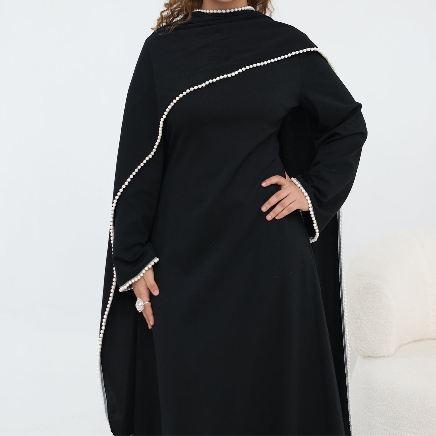 Pearl Cape Maxi Dress - Black