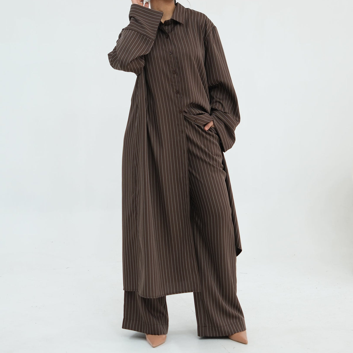 Pinstripe Longline Shirt & Trouser Co-ord Set