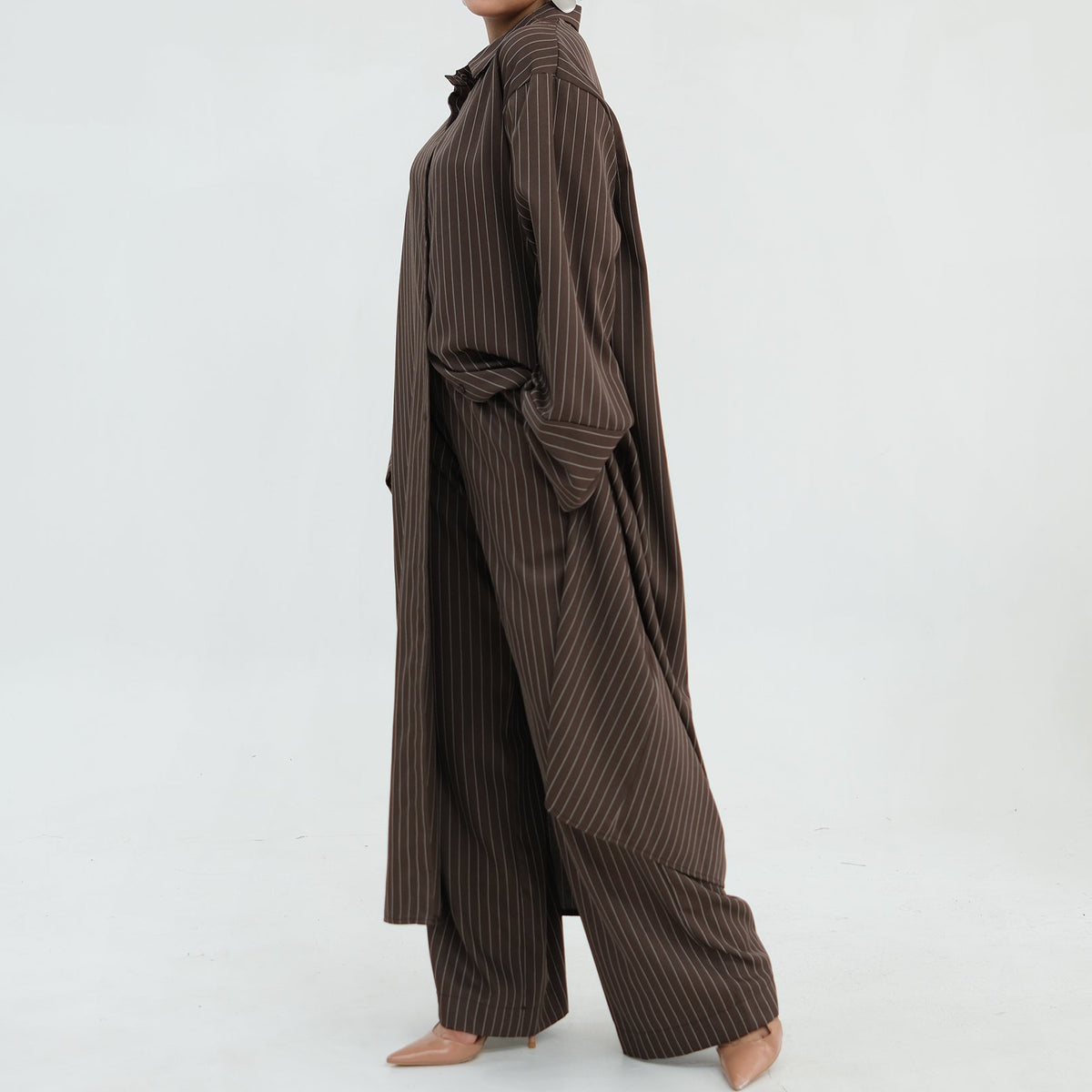 Pinstripe Longline Shirt & Trouser Co-ord Set