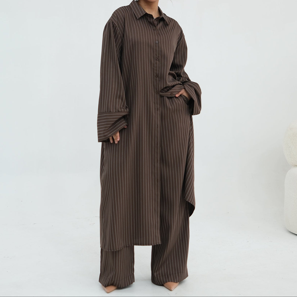 Pinstripe Longline Shirt & Trouser Co-ord Set