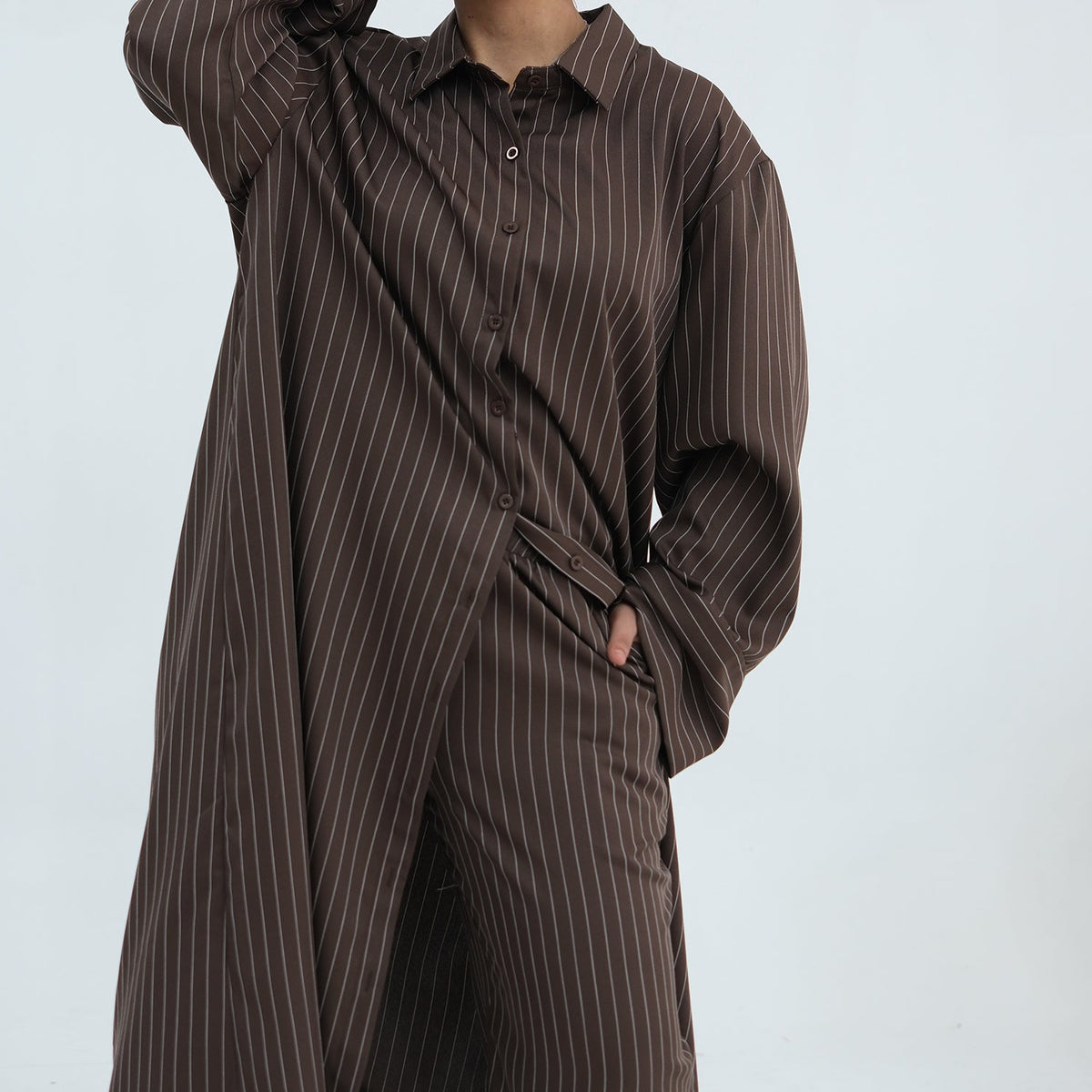 Pinstripe Longline Shirt & Trouser Co-ord Set