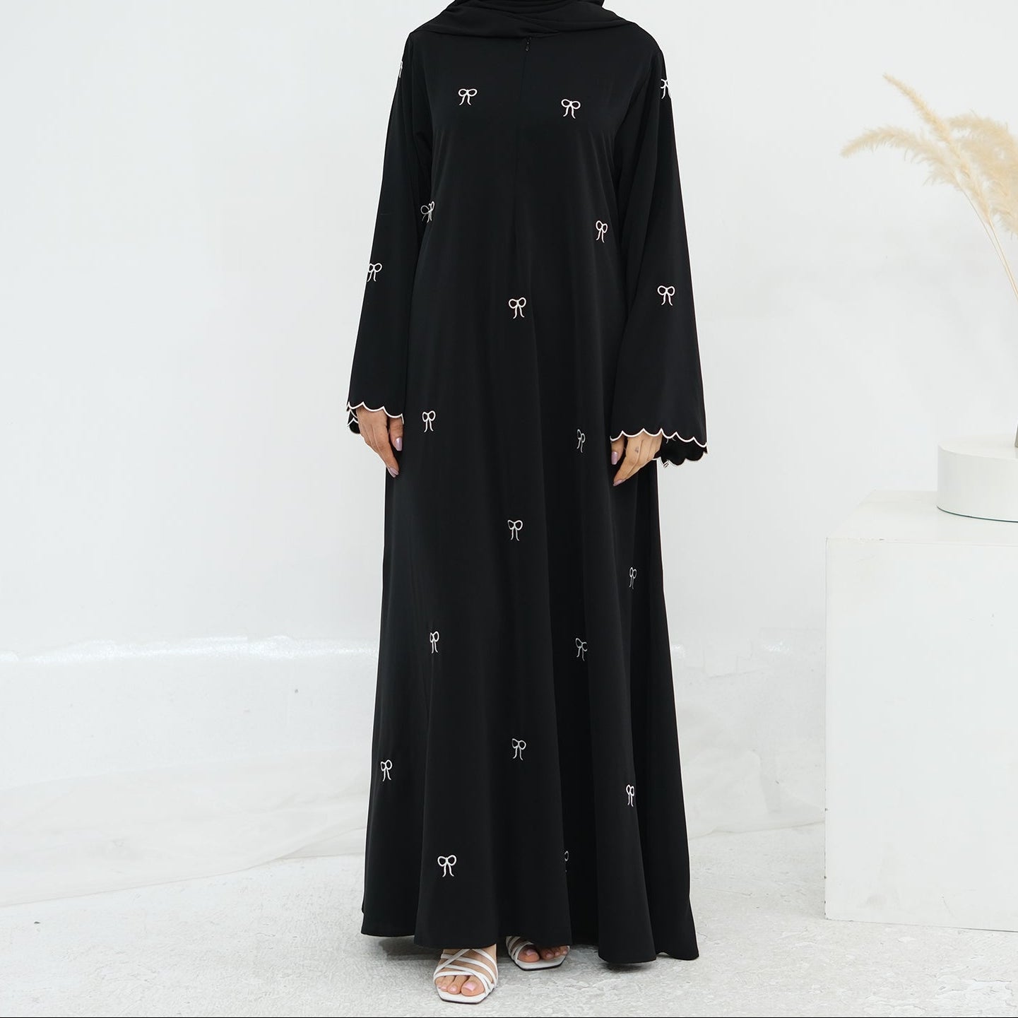 Bow Embroidered Closed Abaya - 2 Colours