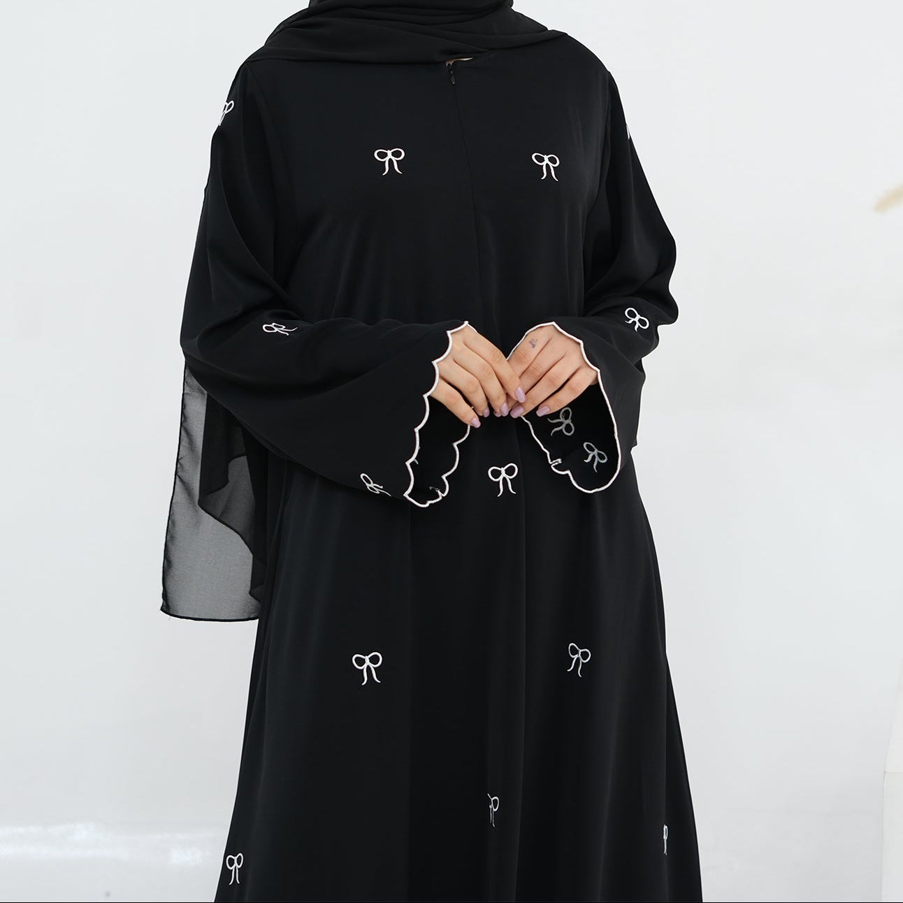 Bow Embroidered Closed Abaya - 2 Colours