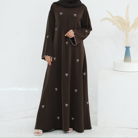 Bow Embroidered Closed Abaya - 2 Colours