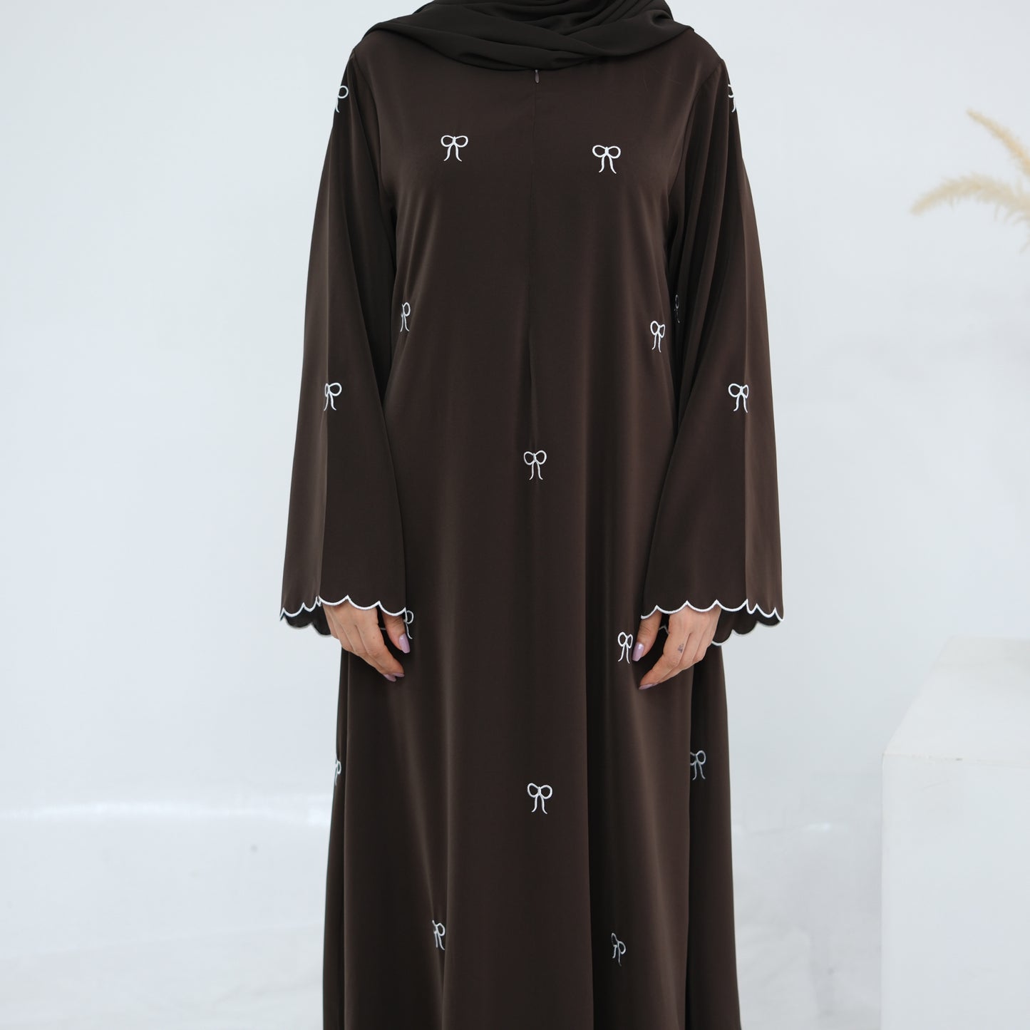 Bow Embroidered Closed Abaya - 2 Colours
