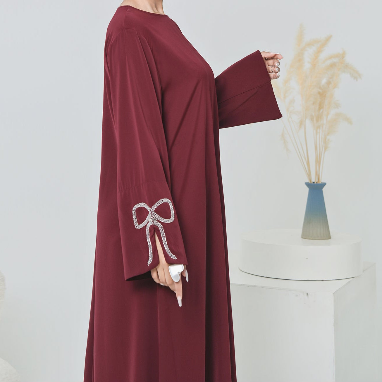 Bow Embellished Closed Abaya - 2 Colours