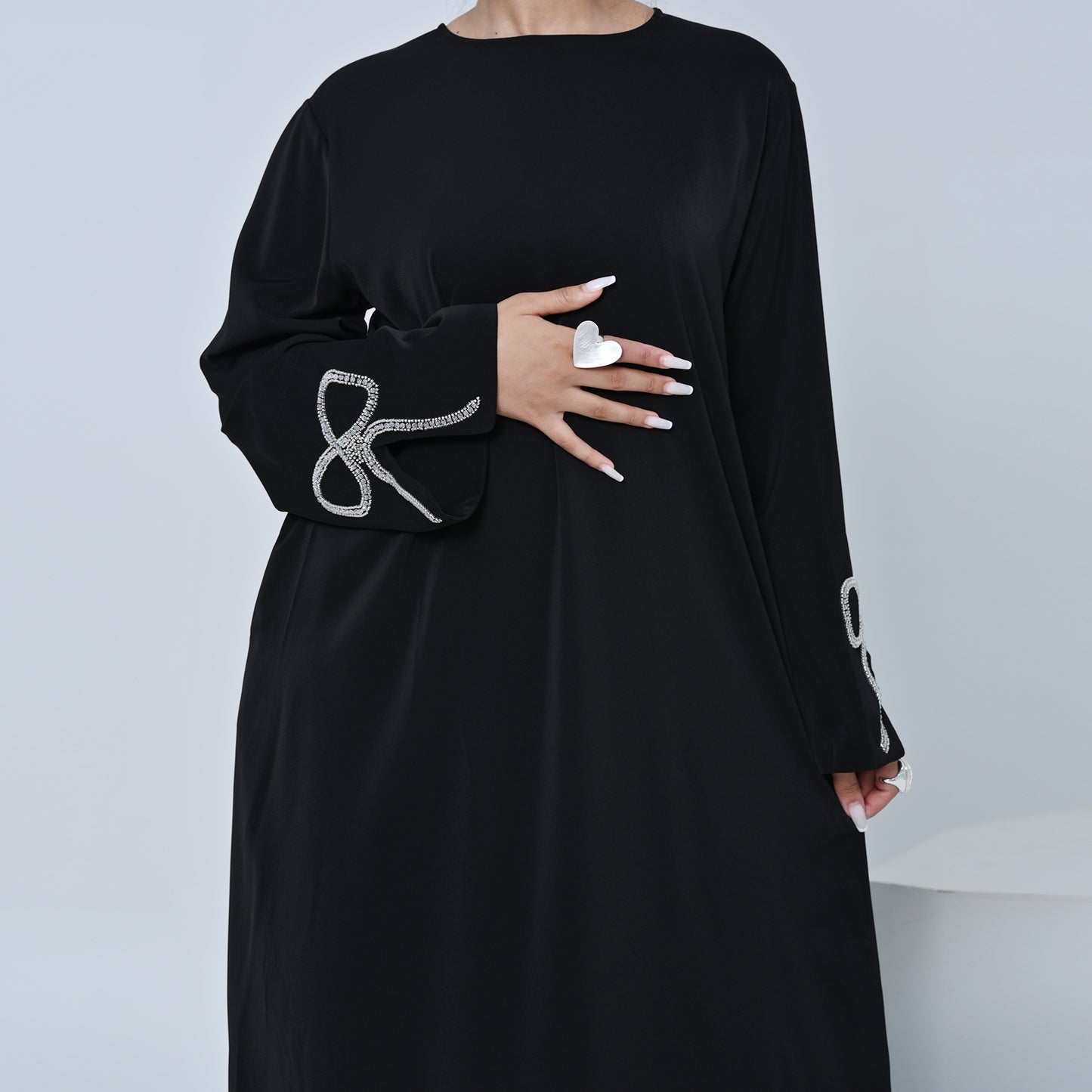 Bow Embellished Closed Abaya - 2 Colours