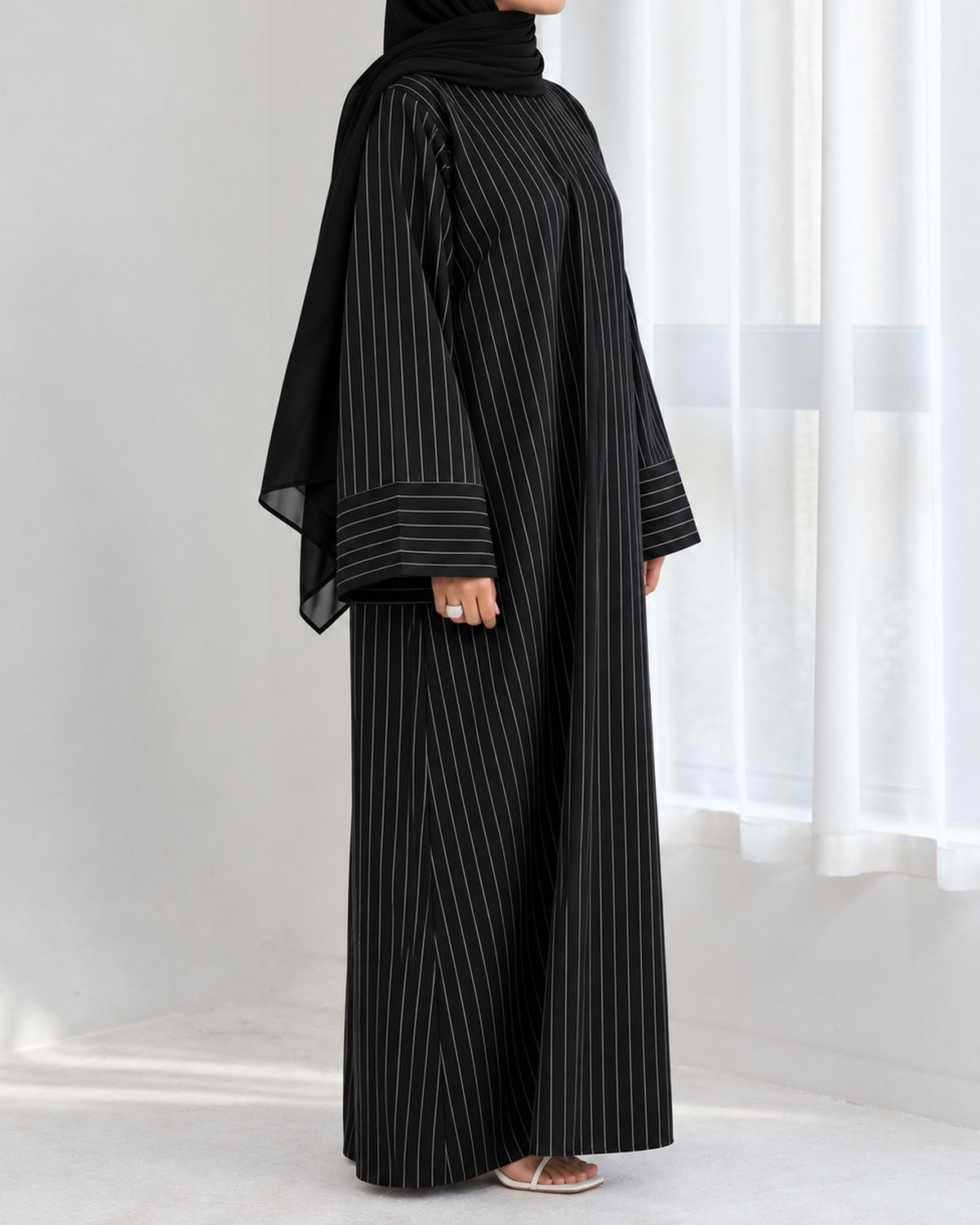 Cotton Blend Pinstripe Abaya