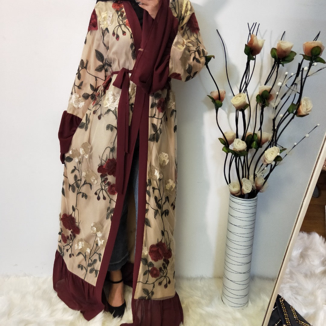 Anaya Burgundy - Open Abaya